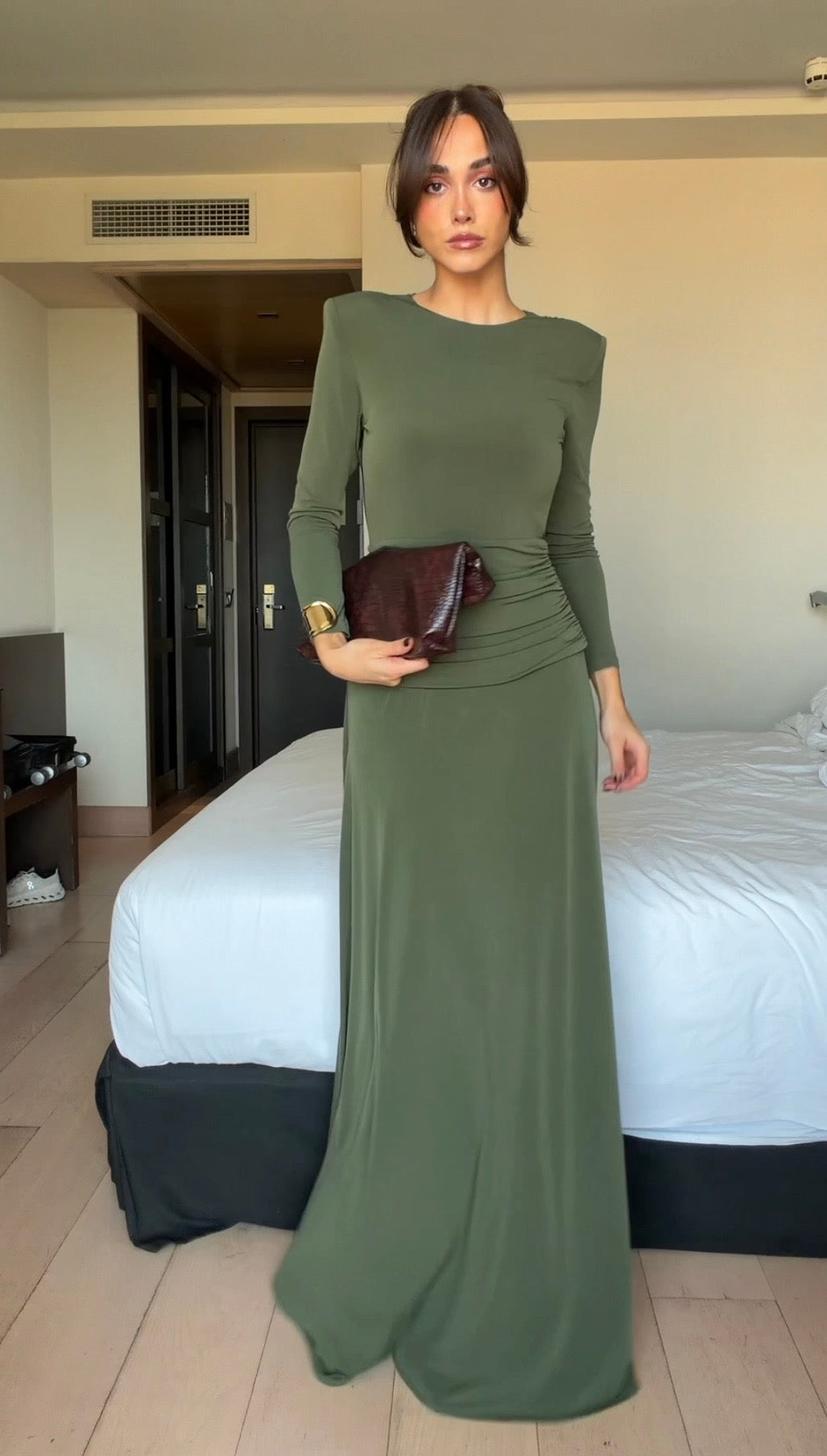 Vestido largo punto escote drapeado multiposición