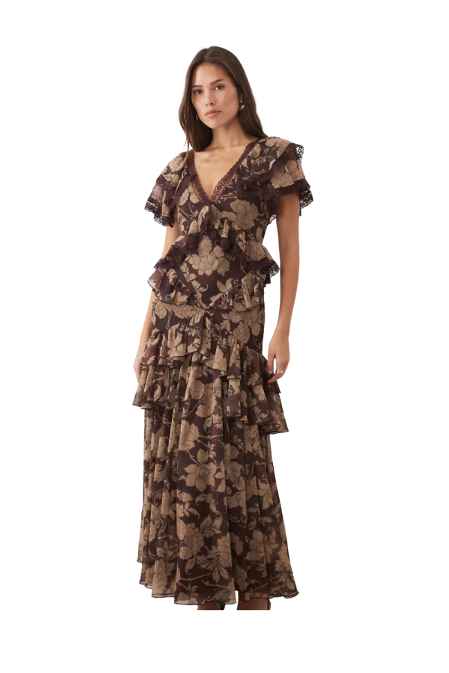Asos Design - Vestido midi de gasa estampado con volantes