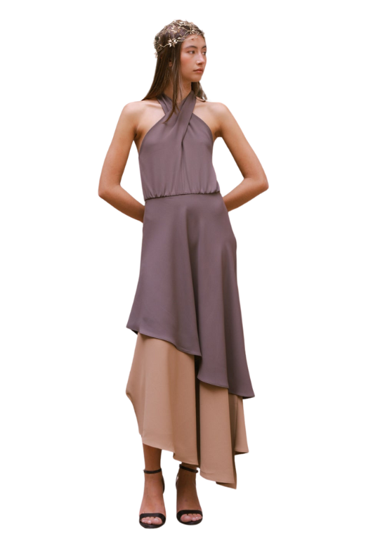 Coosy - Vestido midi asimétrico con cuello halter