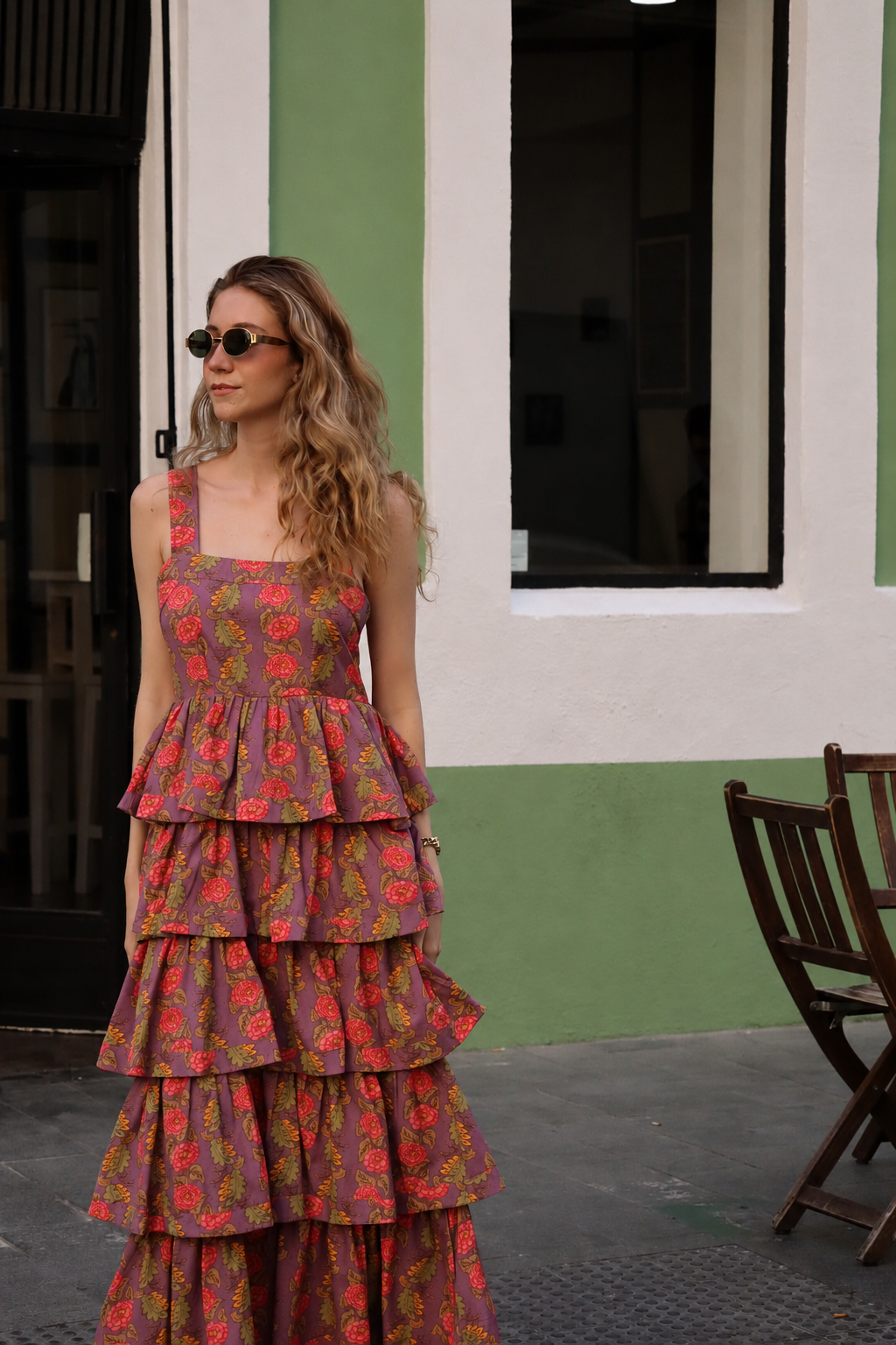 Sfera - Vestido midi con volantes y estampado floral