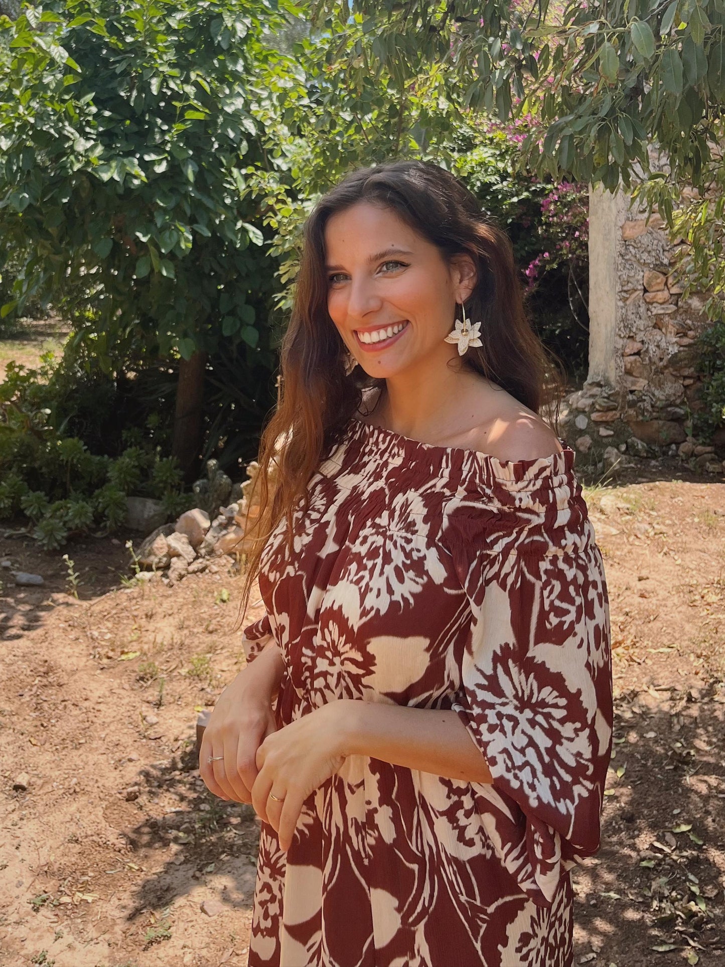 Vestido palabra de honor estampado