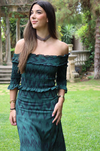 Vanó Studio - Vestido midi escote bardot con fruncido