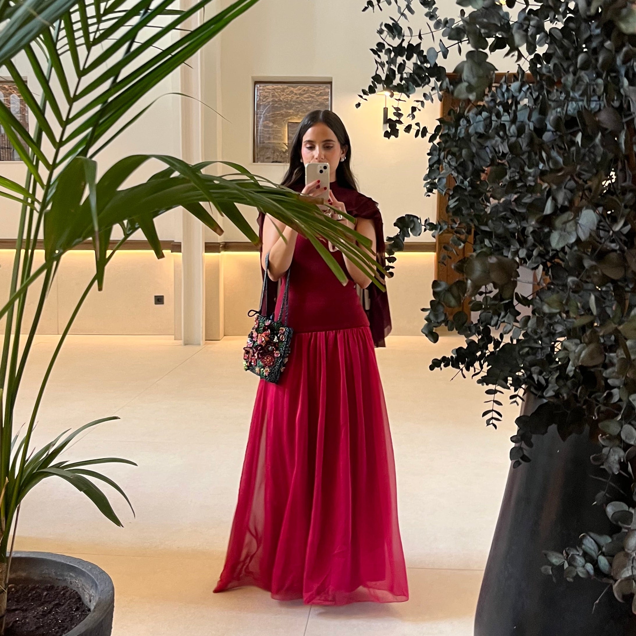 Vestido largo palabra de honor rosa