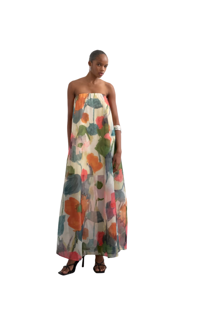 Topshop - Vestido largo estampado palabra de honor