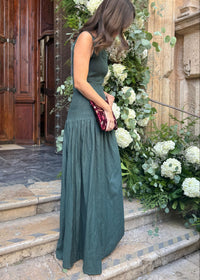 Simorra - Vestido largo con nido de abeja verde