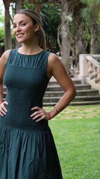 Simorra - Vestido largo con nido de abeja verde