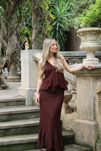 Baymo - Conjunto de top en gasa y falda bordada