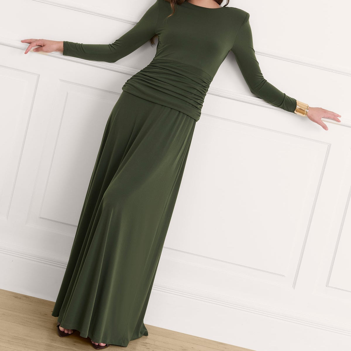 Vestido largo punto escote drapeado multiposición