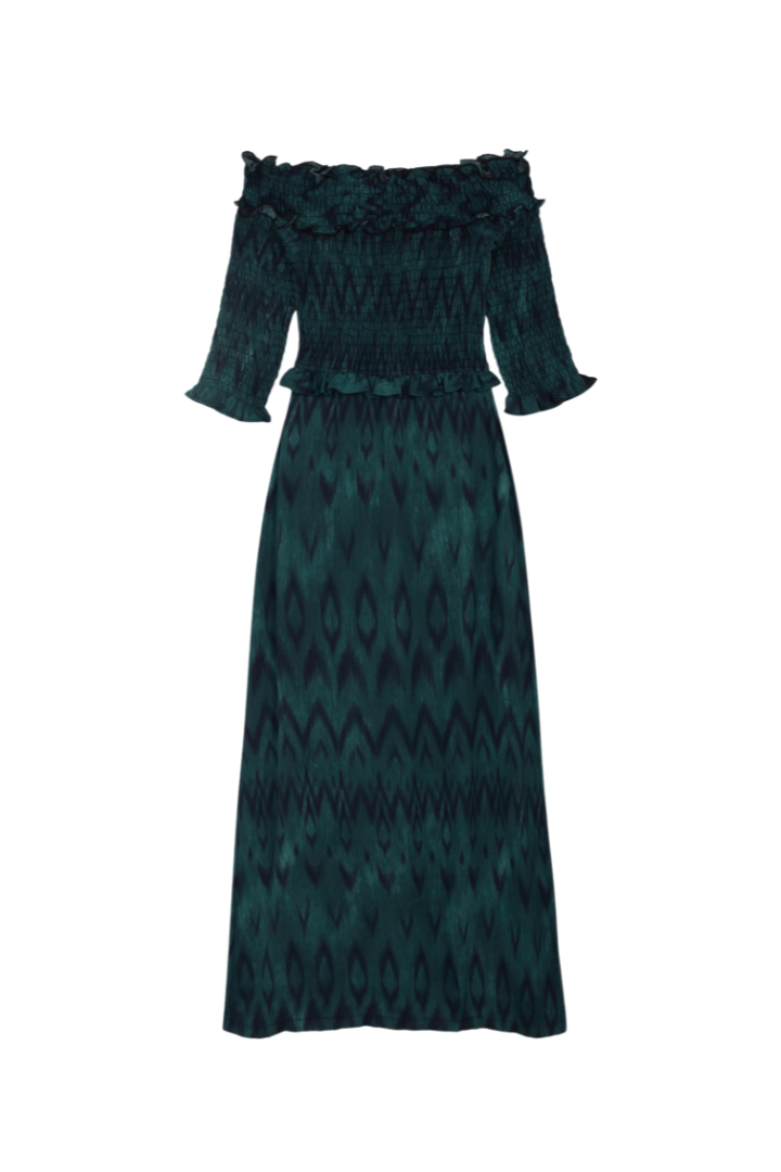 Vanó Studio - Vestido midi escote bardot con fruncido