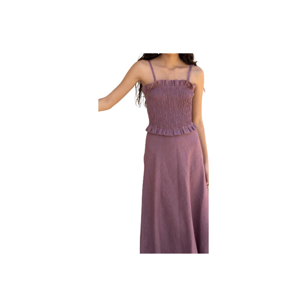 Vestido midi con cuerpo fruncido