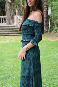 Vanó Studio - Vestido midi escote bardot con fruncido