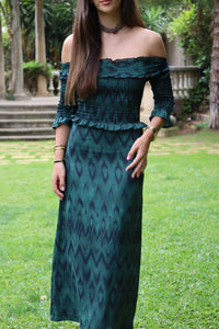 Vanó Studio - Vestido midi escote bardot con fruncido