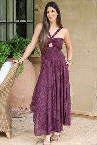 Baymo - Vestido midi bordado de cuello halter