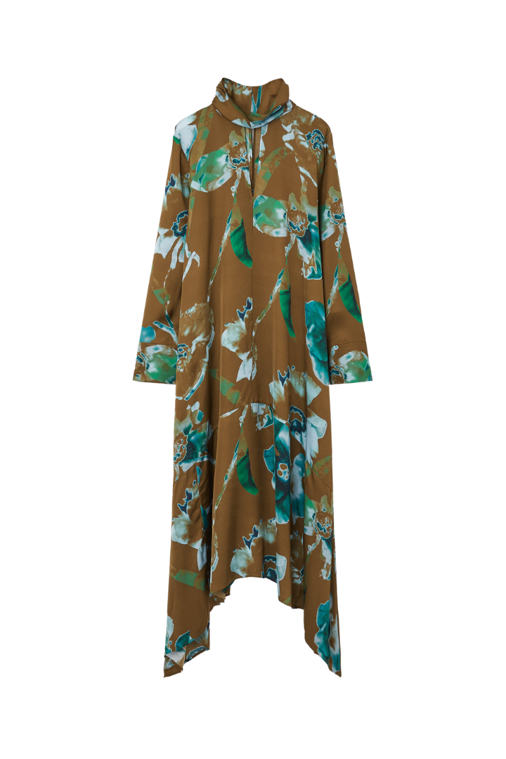 Vestido midi asimétrico estampado