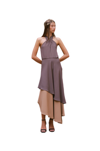 Coosy - Vestido midi asimétrico con cuello halter