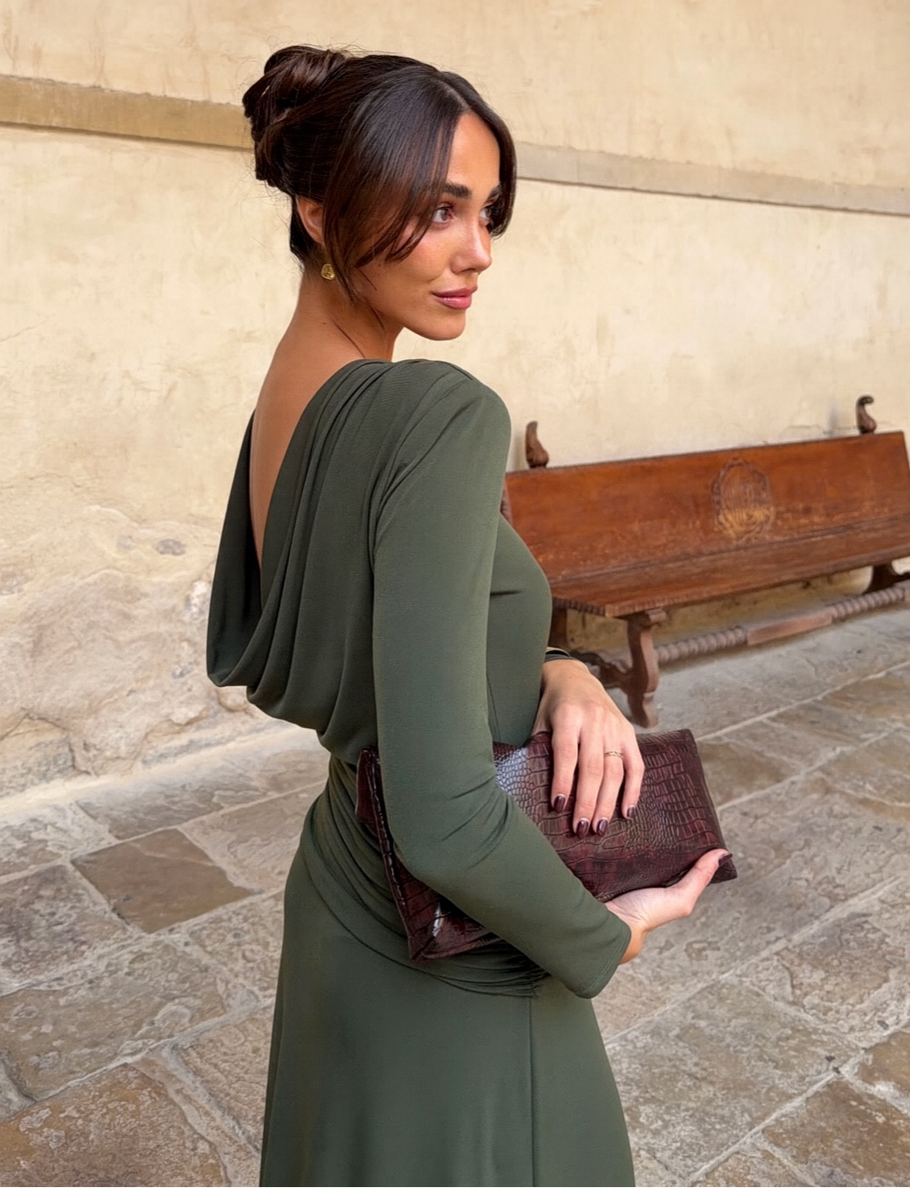 Vestido largo punto escote drapeado multiposición