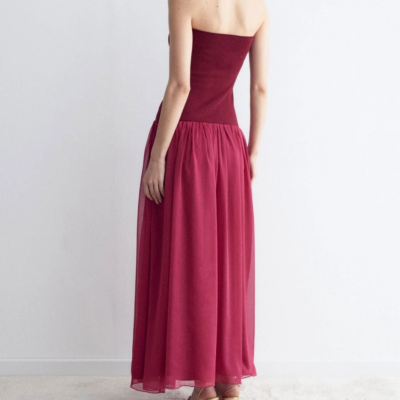 Vestido largo palabra de honor rosa