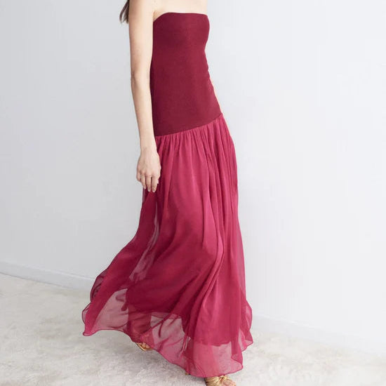 Vestido largo palabra de honor rosa