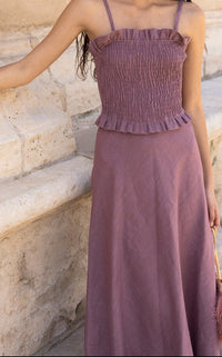 Vanó Studio - Vestido midi de lino con cuerpo fruncido