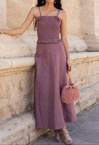 Vanó Studio - Vestido midi de lino con cuerpo fruncido