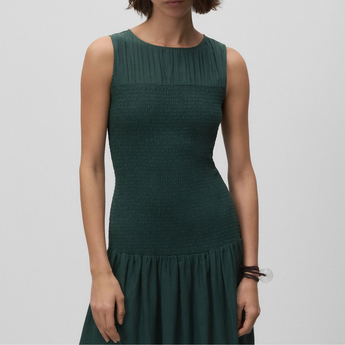 Vestido largo con nido de abeja verde