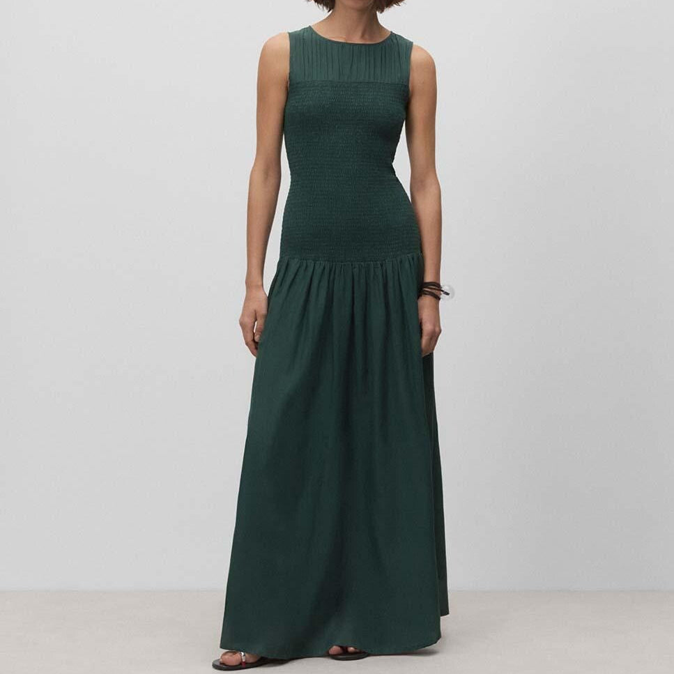 Vestido largo con nido de abeja verde