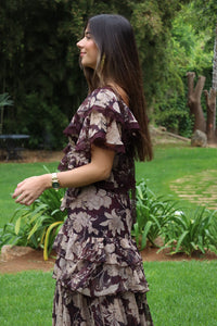 Asos Design - Vestido midi de gasa estampado con volantes