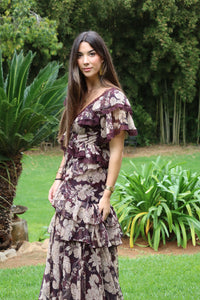 Asos Design - Vestido midi de gasa estampado con volantes