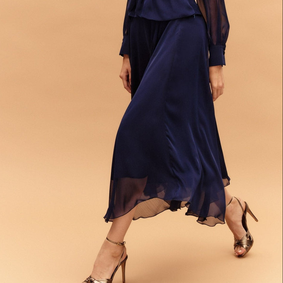 Falda midi en gasa de corte evasé