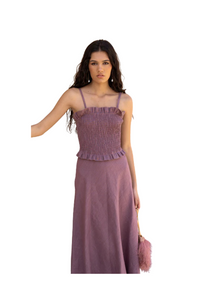 Vanó Studio - Vestido midi de lino con cuerpo fruncido
