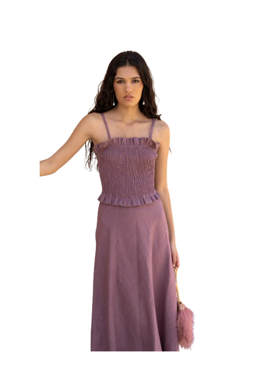 Vanó Studio - Vestido midi de lino con cuerpo fruncido